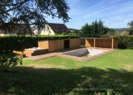 Ensemble pool-house, piscine, terrasse et jacuzzi réalisé en 2017 à Morainvilliers (78) pool-house piscine jacuzzi 78