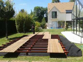 terrasse bois sur plot et film de protection