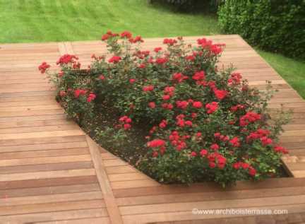 Création d’une terrasse en bois autour d’un massif existant - découpes et bordures terrasse bois decoupe autour massif