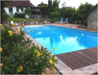 terrasse piscine, alliance bois pierre, chateau de medan 78